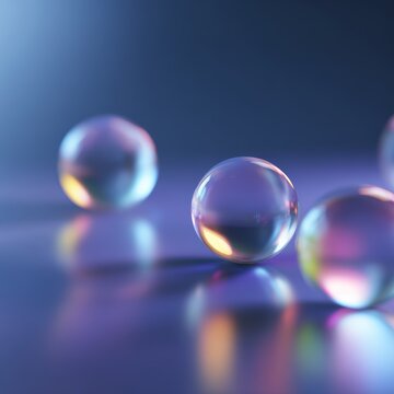 floating frosted glass spheres with rainbow light refraction abstract futuristic background