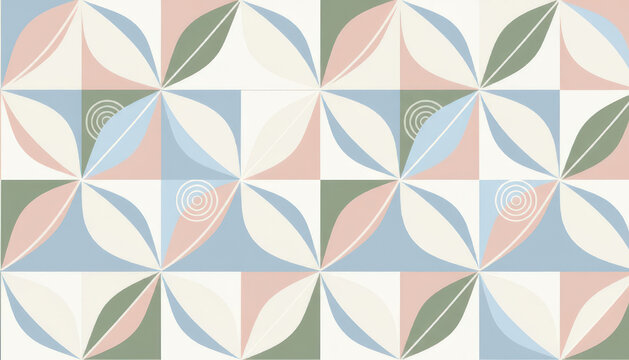 Geometric Pattern with Pastel Colors and Leaf Motifs.