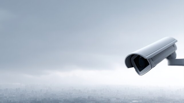 security surveillance camera monitoring smart city skyline cyber protection concept