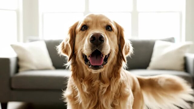 Close up of indoor golden retriever, cute indoor moments of golden retriever