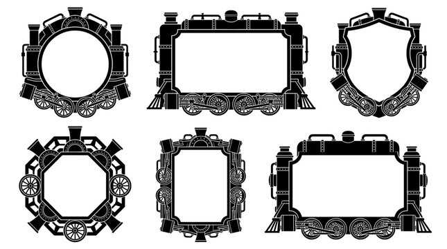Set of ornate steampunk frames with mechanical gear details, vintage industrial aesthetic, Victorian retro borders, mechanical decorative elements