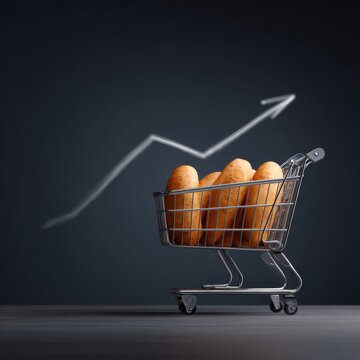 shopping cart with rising price graph food inflation concept
