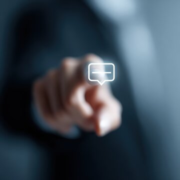hand touching help icon summoning friendly chatbot avatar instant customer support concept