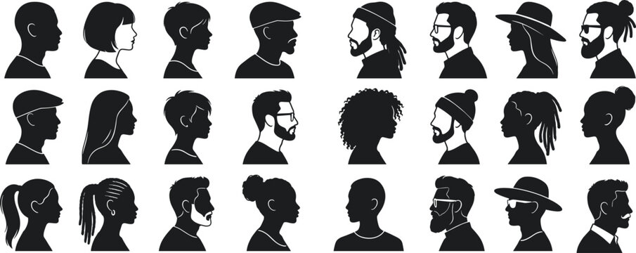 Diverse Human Profile Silhouette Avatar Collection with Men and Women Vector IconsDiverse Human Profile Silhouette Avatar Collection with Men and Women Vector Icons