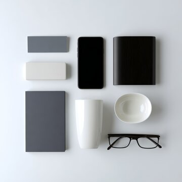office desk flat lay minimal workspace objects