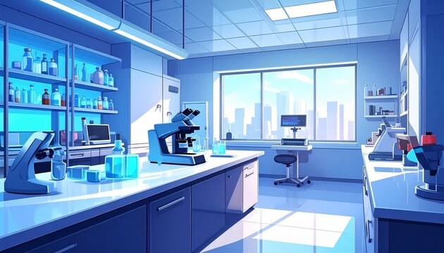 Modern office interior with digital technology workstations.