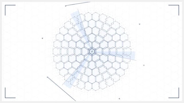 Rotating blue hexagonal grid on a clean white background