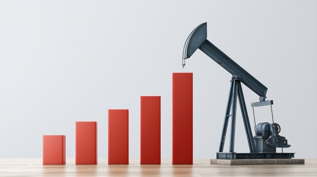 Oil price growth concept with pumpjack and rising stock market charts