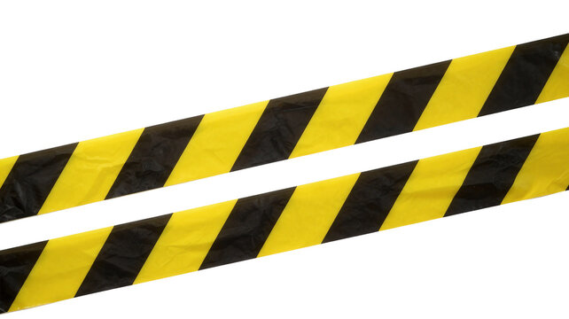 Black and yellow hazard warning tape striped safety caution barrier isolated on white background