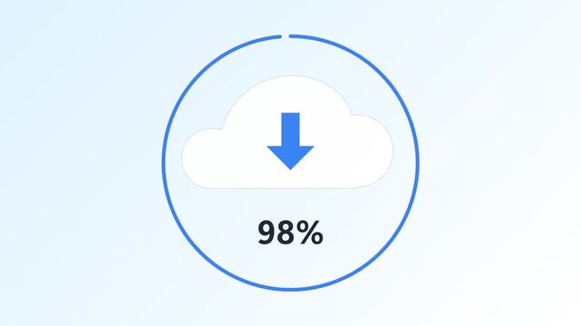 Cloud storage data download progress animation with percentage indicator and circular loading bar