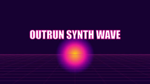 Outrun synth wave retro 80s style motion animation 4k background, with glowing neon, horizon and digital, grid landscape