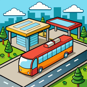 Modern Electric Bus Charging Station Vector Illustration