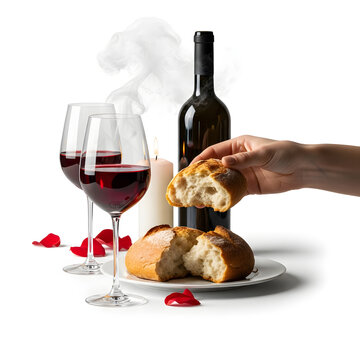 Romantic anniversary dinner with warm candlelight reflections dancing across crystal wine glasses, artisan bread broken by hand, natural steam rising, slow handheld cinematic movement, luxurious intim