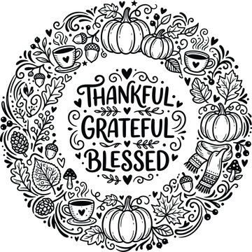 Thankful grateful blessed autumn wreath illustration