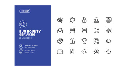 Obraz premium Set of twenty line icons for bug bounty and cybersecurity services