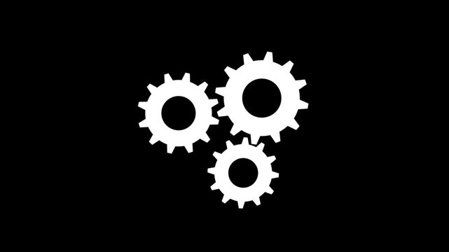 Gears white spinning on black background gear mechanism rotating animation. looping video