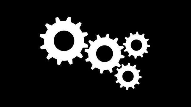 Spinning cogwheel gear rotating icon animated on black background. animated setting line icon. 