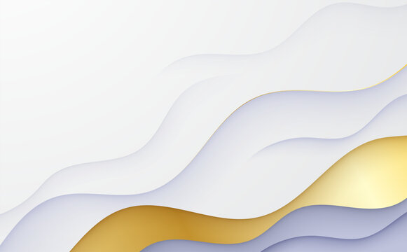 Luxury White and Gold Abstract Wave Background with Paper Cut Layers