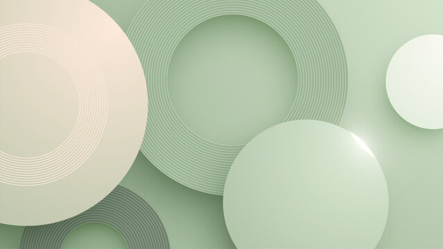 Abstract Mint Green Geometric Circles Background with 3D Layered Shapes
