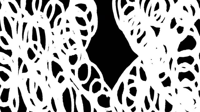 Abstract white chalk scribble animation transitions on black background for artistic film overlays and design Video 4K