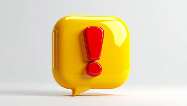 Modern 3D Alert Message Icon with Rounded Speech Bubble Isolated on White