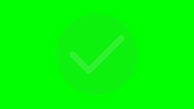 White Checkmark Icon Animation on Gray Circle with Chroma Key Green Screen Background for Video Editing