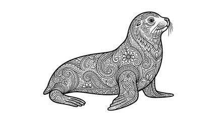 Decorative seal mandala animal coloring page. © budi