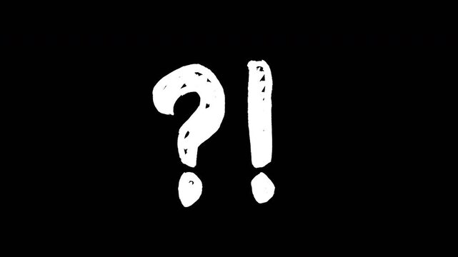 Hand-Drawn White Scribble Question and Exclamation Mark Punctuation Symbols Animation on Black Background Video 4K