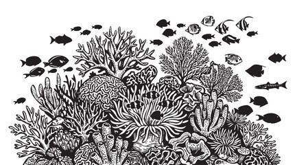 Illustration of coral reef fish, detailed underwater scene, marine biology, hand drawn nature doodle, seamless tileable pattern © Uttom Kumar