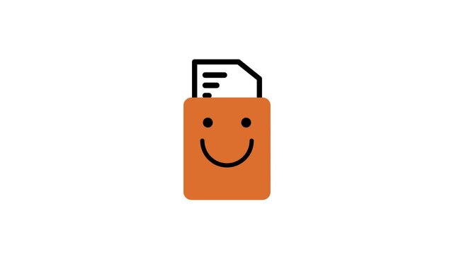 Shopping bag with a paper document animation isolated on white background
