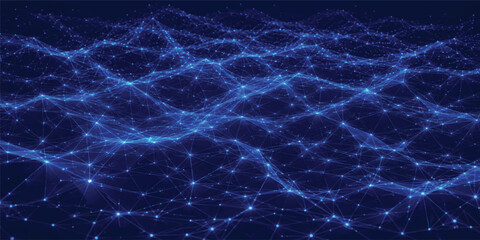 Abstract Futuristic Blue Digital Network Mesh with Glowing Connected Nodes and AI Data Technology Background ©  TechFlow Studio