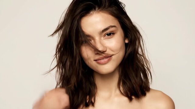 Close up of women smiling material, close up of female models with flowing hair