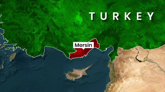 Mersin Province Highlighted on Turkey Country Map Animation