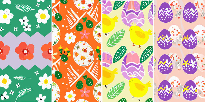 Floral and egg pattern vibrant vector illustration for springtime designs