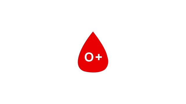 Eight blood drops appearing on screen symbolizing the Blood groups in detail. O + blood group , blood types.health medical blood drop sign symbol icon animation on black background 4k animation.