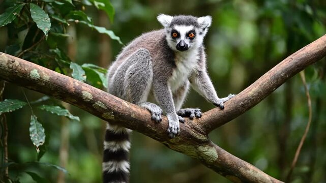 Material of lemurs perched on branches, ring tailed lemurs perched on branches