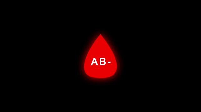 Eight blood drops appearing on screen symbolizing the Blood groups in detail. AB - blood group , blood types.health medical blood drop sign symbol icon animation on black background 4k animation.