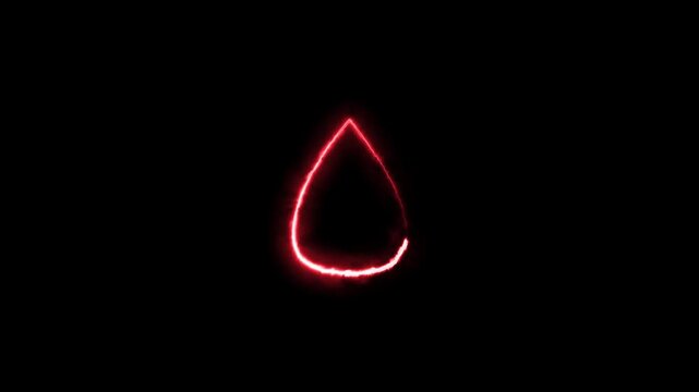 Neon glowing Red blood drop icon pulsing as a medical symbol for donation 4k video