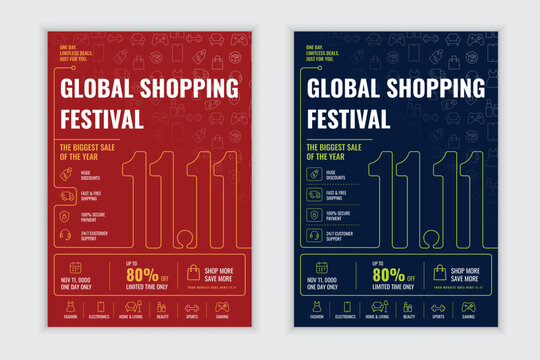 Swiss Grid Minimal Singles Day Global Shopping Event Poster Template