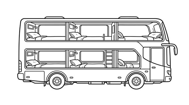 Double decker sleeper bus line art.