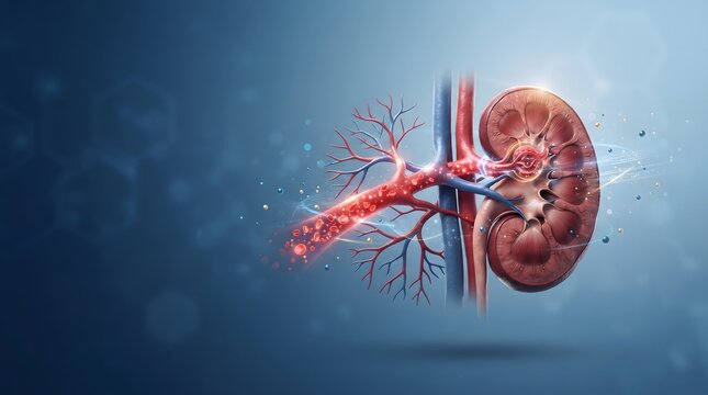 Kidney Blood Filtration and Renal Circulation Medical Illustration