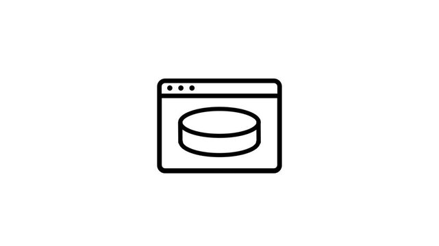 A black and white line icon of a front loading washing machine with a round door used for washing clothes at home placed inside a home laundry room