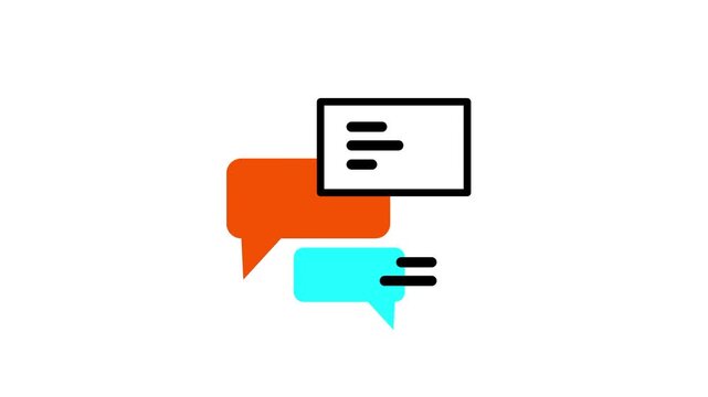 A colorful icon showing two overlapping speech bubbles with text lines representing an online chat or messaging conversation exchanged