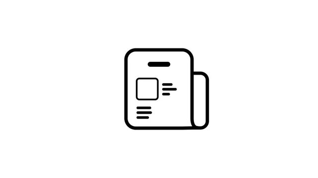 A black and white line icon showing a folded newspaper or document with lines of text representing news or written content delivered every single
