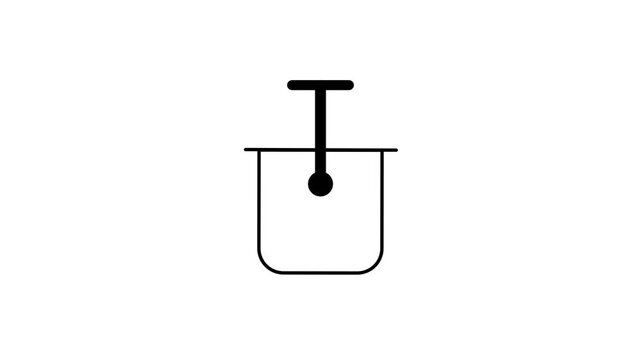 A black and white line icon showing a pin or needle placed on top of a folded piece of fabric used for sewing tasks prepared for a tailoring project