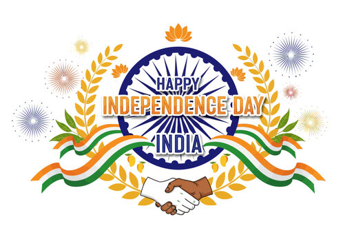 Happy Independence Day India Logo Design with National Flag Colors & Handshake