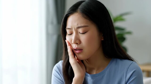 Indoor women holding their cheeks and contemplating, young women with anxious expressions