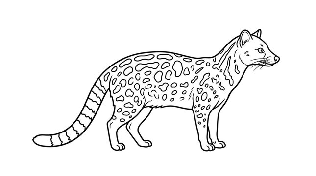 Spotted civet cat line drawing on white background