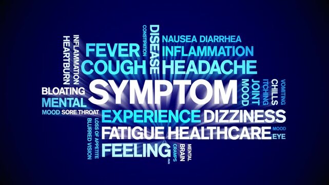Symptom animated word cloud-text design animation tag kinetic typography seamless loop.