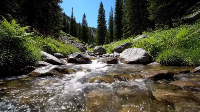 Mountain streams natural scenery, mountain forest streams gurgling